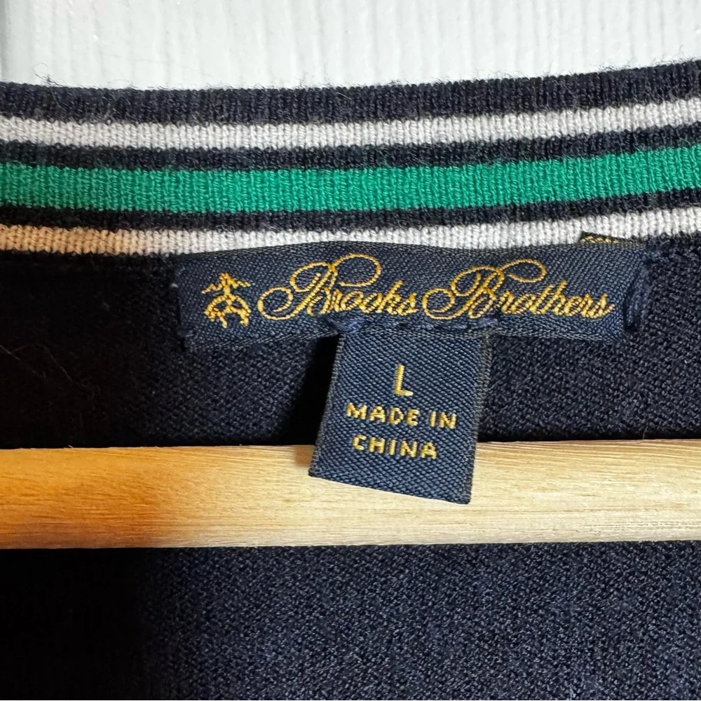 Brooks Brothers Navy Green V-Neck Sweater Pullover Athletic Stripe Size Large - Picture 4 of 11